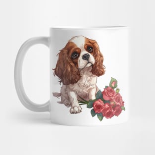 Valentine Cavalier King Charles Spaniel Dog Giving Flowers Mug